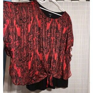Alyx Blouse For Women Size 3X Black With Red Poncho Attached Stretch  B7